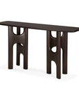 Ethnicraft Flow Console in Mahogany Rose Brown, featuring a slim, rounded top and two sculpted, open-frame legs.