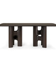 Ethnicraft Flow Dining Table | Mahogany Rose Brown in dark brown solid wood, featuring a rectangular top and two sculptural, H-shaped pedestal legs.
