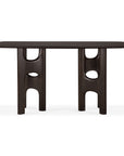 Ethnicraft Flow Console | Mahogany Rose Brown, a dark brown wooden table with a smooth top supported by two sculptural, cutout legs.