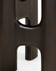 Ethnicraft Flow Dining Table | Mahogany Rose Brown featuring a dark brown solid wood base with sculptural, open cutouts.