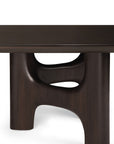 Ethnicraft Flow Coffee Table | Mahogany Rose Brown with a rectangular top and sculptural, curved dark brown solid wood legs.