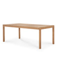 The Jack Outdoor Dining Table by Ethnicraft is a rectangular teak table featuring a sleek, modern design and four straight legs, shown against a white background.