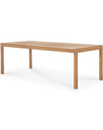 The Ethnicraft Jack Outdoor Dining Table - Teak features a minimalist rectangular design with four straight legs and a smooth teak surface, shown here against a white background.