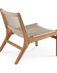The Jack Woven Outdoor Lounge Chair by Ethnicraft features a light wooden frame and beige woven seat and backrest, displayed at an angle against a white background.