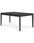 The Ethnicraft Bok Outdoor Dining Table in black teak features a rectangular design with four straight legs, offering a simple and modern look, shown against a plain white background.