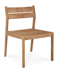 The Jack Outdoor Dining Chair - Teak by Ethnicraft features a minimalist design with a slatted backrest, square legs, and is crafted from solid teak in a light, smooth finish to complement any space. No armrests.