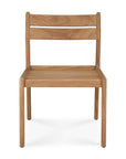 The Jack Outdoor Dining Chair - Teak (without armrest) by Ethnicraft is a modern teak chair with a flat seat, straight legs, and a slatted backrest, shown front-facing against a plain white backdrop.