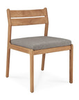 The Ethnicraft Jack Outdoor Dining Chair - Teak (without armrest) features a solid teak light brown frame, slatted backrest, and cushioned gray seat in outdoor fabric, shown against a white background.