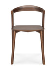 The Bok Dining Chair - Brown Teak by Ethnicraft features a modern curved backrest and smooth edges, crafted from FSC-certified teak. Shown from the front against a white background.