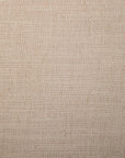 Close-up view of the Roan Lounge Chair | Flax by Ethnicraft, showcasing its plain beige fabric with a visible woven texture and subtle horizontal and vertical lines. The natural, slightly rough surface offers an understated elegance—making it an ideal upholstery choice to complement the solid teak craftsmanship of the chair.