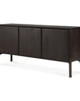 The Ethnicraft PI Sideboard is a modern, minimalist piece in solid teak with three doors, rounded corners, and raised legs. Available in 3 sizes.