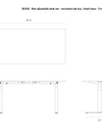 Technical drawing of the Ethnicraft Bok Adjustable Desk - Oak, showing top, front, and side views with dimensions in inches: 67.0 W x 31.5 D, desk height adjustable from 24.4 to 50.4, and tabletop thickness of 0.8.