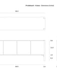 Black and white technical drawing of the Ethnicraft Pi Sideboard - 4 door in solid oak, showing front, side, and top views. Dimensions in inches: width 90.5, height 32.8, depth 17.7.