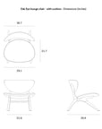 Line drawings show front, top, and side views of the Ethnicraft Eye Lounge Chair - Oak with Off White Fabric. Dimensions (inches): H30.4, W29.1, D30.6; seat H14.6, seat W21.7—solid oak frame and refined cushioned seating.