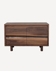 The SOBU Jupiter Sideboard - Walnut 2-Door is a compact, modern cabinet crafted from solid walnut with soft-close doors, natural wood grain finish, clean lines, and four short legs. The number 01 appears in the bottom right corner.