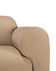 Close-up of the armrest and backrest of the Ethnicraft Bulky Modular Sofa in Light Sepia, featuring smooth, rounded edges and luxurious upholstery against a white background.