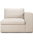 The Ethnicraft Mellow Modular Sofa in Off White is a modern, configurable piece with a right armrest, thick cushioned seat, and large back cushion, upholstered in stain-resistant Italian fabric and shown on a plain white background.