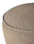 Close-up of the Donut Outdoor Pouf - Mocha by Ethnicraft, featuring textured outdoor fabric and visible edge stitching, shown against a white background.