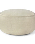 The Donut Outdoor Pouf - Natural by Ethnicraft is a round, beige fabric ottoman with a smooth, legless design and weather-proof material—ideal as an outdoor pouf, shown on a white background.