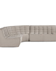 The Ethnicraft N701 Modular Sofa in Ecru Eco Fabric features a modern L-shaped design, tufted cushions, and a low backrest. Crafted from recycled cotton for sustainability, it is shown against a plain white background.