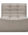 The Ethnicraft N701 Modular Sofa in Ecru (Eco Fabric) is a modern, armless accent seat with stain-resistant upholstery, a low profile, wide seat, and horizontal tufted stitching on the seat and backrest.