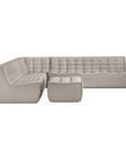 The Ethnicraft N701 Modular Sofa - Ecru (Eco Fabric) is a modern L-shaped sectional in light beige, crafted from recycled cotton with tufted cushions, low backs, and a matching square ottoman for extra comfort.