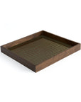 The Ethnicraft Second Nature Tray is a square wooden tray with raised edges and an olive green base patterned with small, evenly spaced circles. The empty tray is shown against a white background.