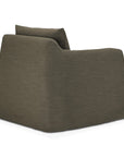 The Ethnicraft Weave Lounge Chair - Green is a modern, armless slipcover chair with matte olive-green linen-blend upholstery, a plush back cushion, and a smooth boxy silhouette, shown from the rear against a white background.