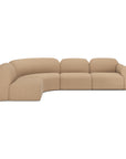 The Ethnicraft Bulky Modular Sofa - Light Sepia features a modern, curved design with luxurious light beige upholstery, three seat sections, rounded armrests, and high-density memory foam for outstanding comfort.