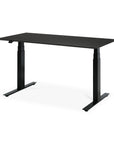 The Ethnicraft Bok Adjustable Desk – Black Oak features a sleek rectangular tabletop, height-adjustable metal legs, and integrated cable management for ergonomic use in offices or home workspaces.