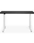 The Ethnicraft Bok Adjustable Desk features a black oak rectangular tabletop and white motorized adjustable legs, offering modern height flexibility.