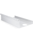 The Ethnicraft Metal Cable Tray features a white metal bracket with a flat base, raised edges, and a round hole—perfect for mounting or supporting objects and ideal for under-desk cable organization with classic European design influences.