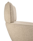Side view of an Ethnicraft Merge lounge chair featuring an upholstered high backrest and a curved seat, ideal for contemporary interiors.