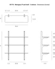 Line drawing of the PI Wall Shelf - Mahogany (3 shelves) by Ethnicraft, showing front, side, and top views with detailed spacing and dimensions in inches—39.4 wide and 12 deep.