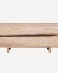 The SOBU Jupiter Sideboard - White Ash 3-door is a modern piece with three cabinet doors featuring natural wood grain and a dark wavy line, plus the number 01 in the bottom right corner.