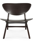 Front view of the Eye Lounge Chair - Mahogany by Ethnicraft, featuring a curved wide backrest, gently curved seat, and angled legs with a crossbar—highlighting sophisticated European design.