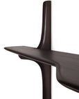 The Ethnicraft PI Wall Mounted Desk showcases smooth curves and a sculptural, minimalist design in dark wood, creating a modern statement when installed against a white background.
