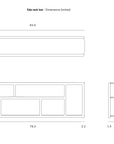 Technical drawing of the Eda Console | Wide, showing top, front, and side views with dimension measurements in inches.