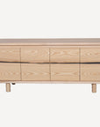 The SOBU Jupiter Sideboard - White Ash 4-door features a natural American ash grain finish and stands on four short cylindrical legs. The number 01 is displayed in the bottom right corner.
