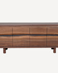 The SOBU Jupiter Sideboard - Walnut 4-door features a minimalist design, adjustable shelves, natural wood grain, four cabinet doors, and the number 02 at the bottom right.