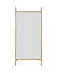 The Ethnicraft PI Floor Mirror - Oak is a full-length rectangular mirror with a light solid oak frame, upright design, two extended vertical supports, and a polished imperfect finish for unique character.