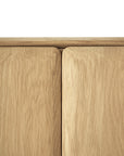 Close-up of two light wooden panels from the Ethnicraft Pi Sideboard - 2 door, with rounded edges, shown side by side on a white background, emphasizing the natural wood grain and texture.