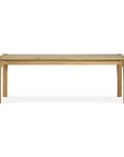 The Pi Bench - Oak by Ethnicraft features solid oak construction, a smooth light wood finish, and rounded legs. Shown here against a plain white background, it boasts a simple, modern design.