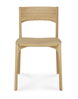 The Ethnicraft PI Dining Chair - Oak features a curved backrest and seat in natural light oak, with four straight legs, shown front-facing against a white background.