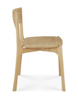 Side view of the Ethnicraft PI Dining Chair - Oak, a modern wooden chair with a curved backrest and seat, showcasing smooth light oak grain and clean lines against a white background.