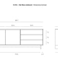 Line drawing of the Ethnicraft Wave Sideboard in solid wood, showing labeled dimensions (W 80.7, H 30.3, D 18.1), detailed section measurements, soft-closing mechanism, and side profile—all in inches.
