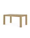 The Ethnicraft Slice Extendable Dining Table - Oak is a rectangular table crafted from European oak with a light natural finish, four straight legs, and a simple, minimalist design.
