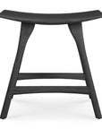 The Osso Dining Stool - Black by Ethnicraft features a modern design with a curved seat, angled legs, and two horizontal support bars. Its crafted from black stained solid oak.
