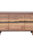 The SOBU Jupiter Sideboard - Walnut 3-door features American walnut with natural wood grain, a horizontal dark accent, three cabinet doors, and four cylindrical legs. Number 02 is in the bottom right corner.