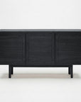 The Yorke Sideboard by Wooden Stories is a modern, minimalist Danish design in solid oak, featuring three doors, clean lines, and four straight legs—shown against a plain white background.